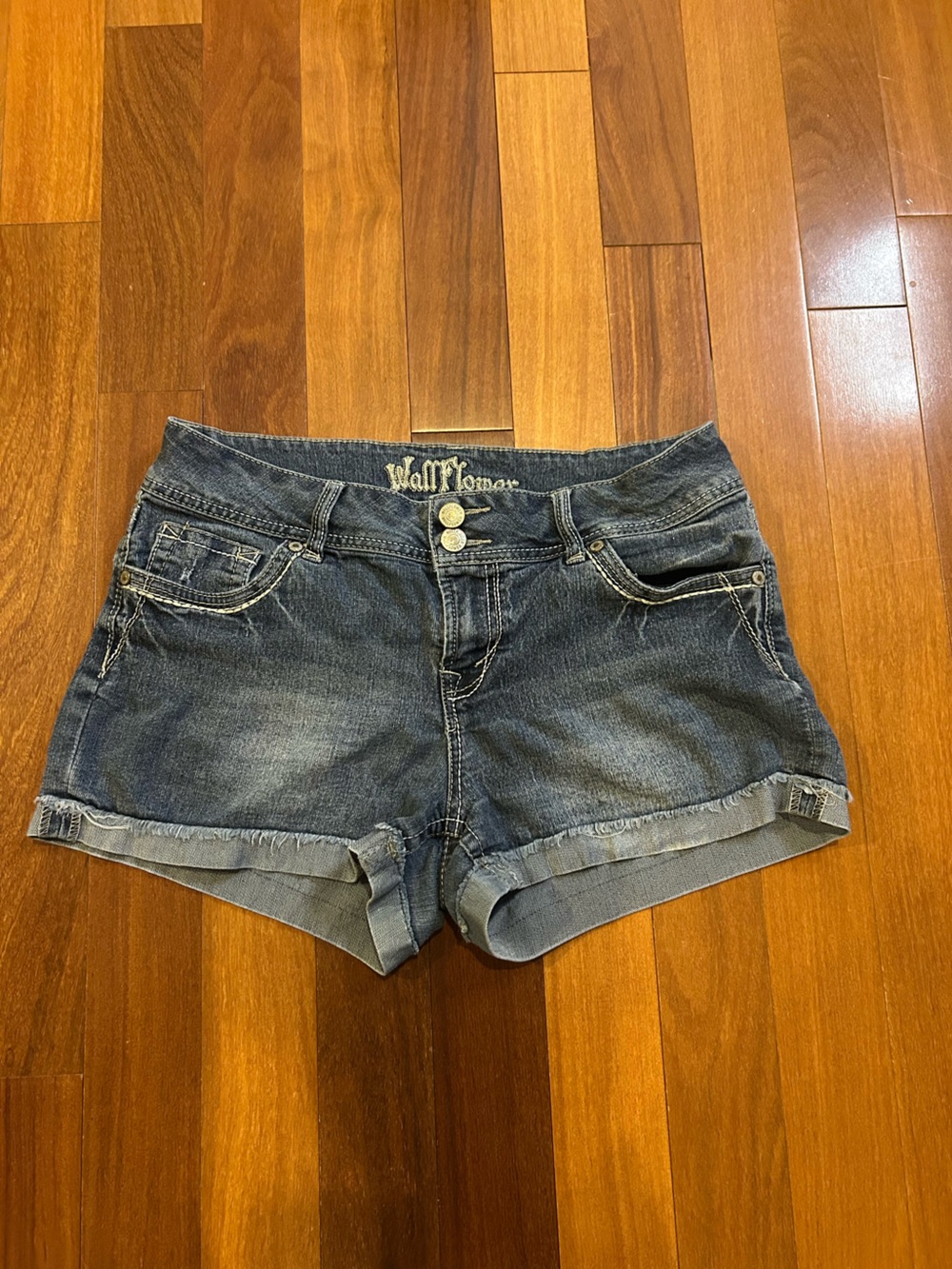 Wallflower Dark Blue Denim Roll Cuff Shorts size 13